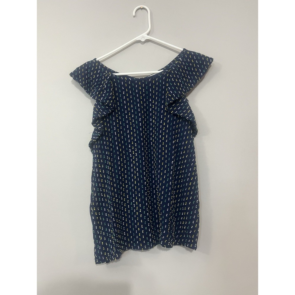 Loft Navy Blue Clip Ruffle Tiered Shirt Medium beach flowy